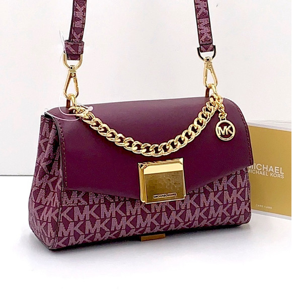 Michael Kors Handbags - MICHAEL KORS
Lita Small Two-Tone Logo and Leather Crossbody BORDEAUX SIGNATURE